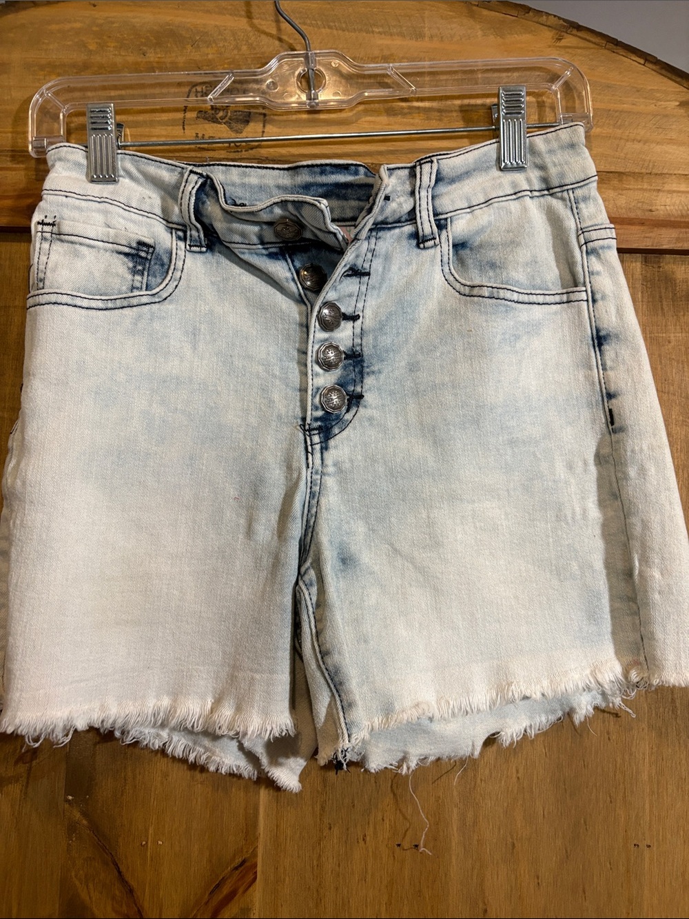 Crazy Train Light Acid Wash Button-Fly Denim Shorts